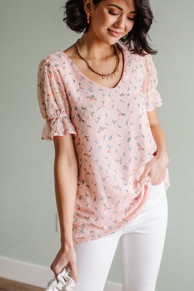 Swiss Dot Top In Blush