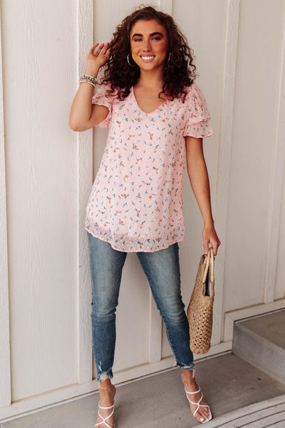 Swiss Dot Top In Blush