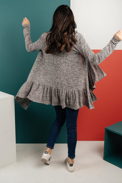 The Avalynn Heathered Cardigan in Smoky Coal