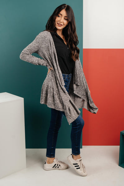 The Avalynn Heathered Cardigan in Smoky Coal