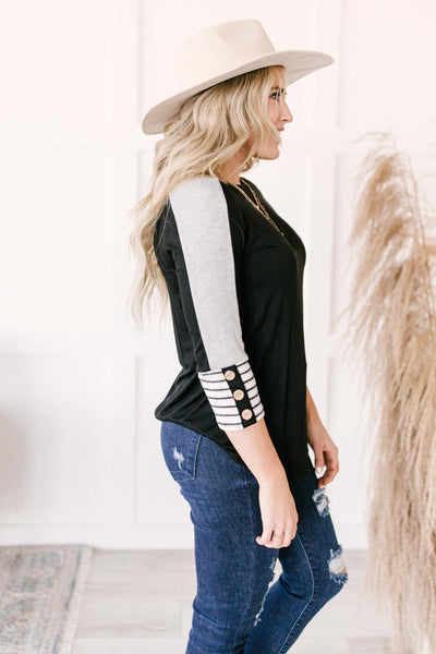 The Edge Of Stripes Top in Black