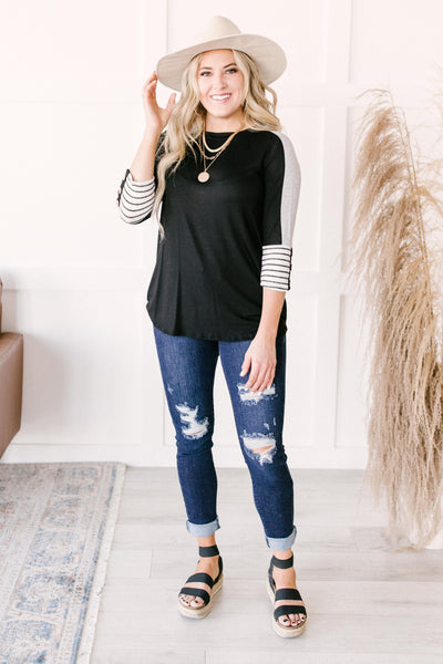 The Edge Of Stripes Top in Black