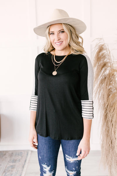 The Edge Of Stripes Top in Black