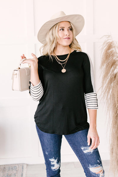 The Edge Of Stripes Top in Black