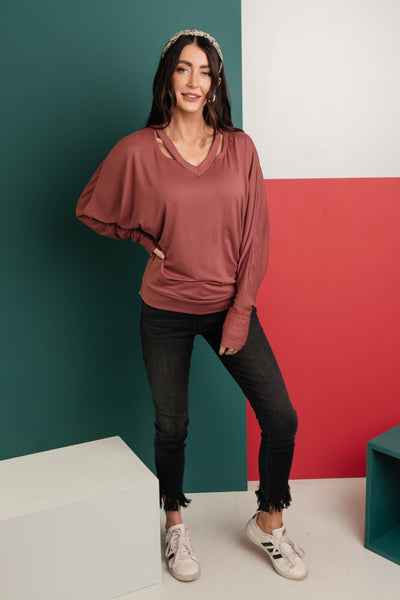 The Lillian Cut-Out Neckline Top in Rust