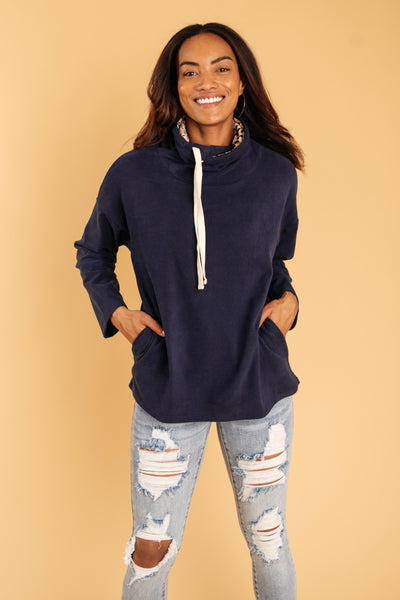 The Mia Leopard and Navy Cowl Neck