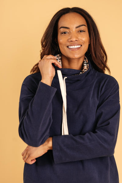 The Mia Leopard and Navy Cowl Neck