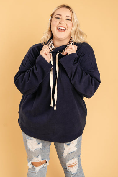 The Mia Leopard and Navy Cowl Neck