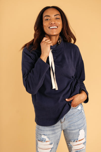 The Mia Leopard and Navy Cowl Neck