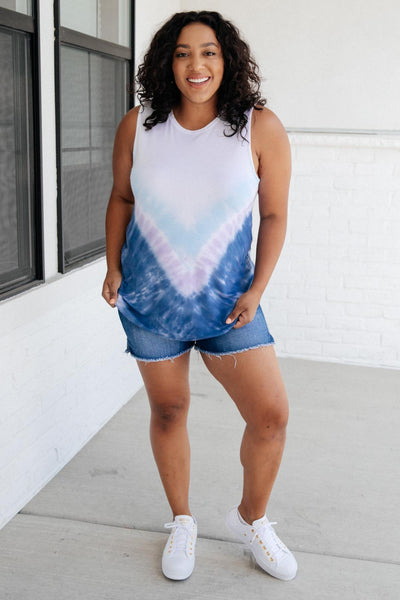 Tie Dye Chevron Tank In Blue