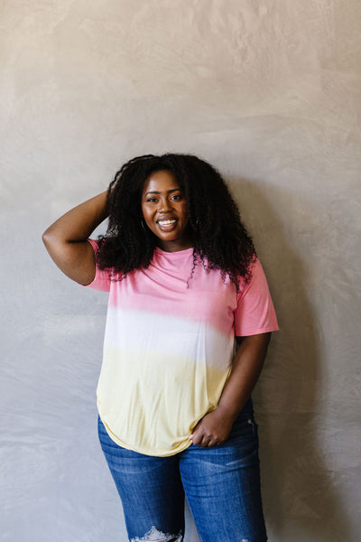 Tie Dye Color Block Tee In Coral & Yellow