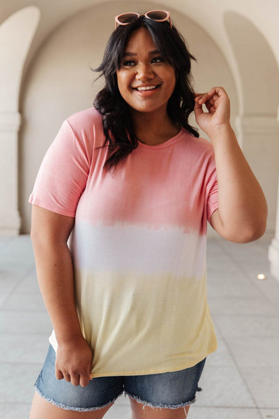 Tie Dye Color Block Tee In Coral & Yellow