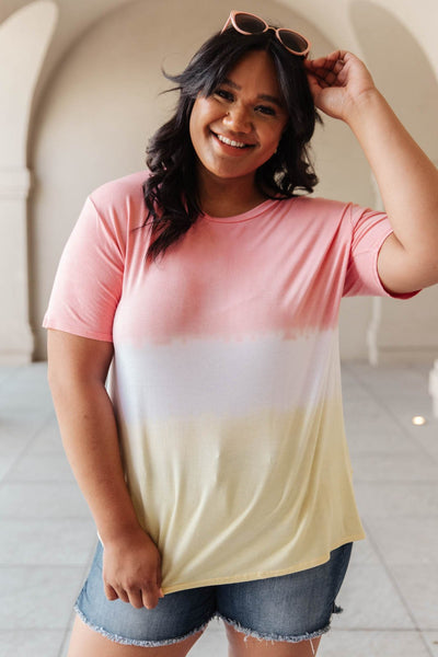 Tie Dye Color Block Tee In Coral & Yellow