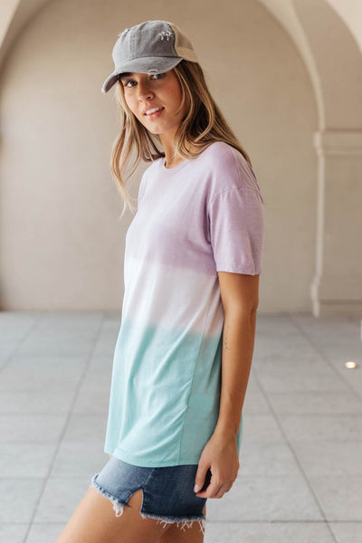 Tie Dye Color Block Tee In Lavender & Aqua