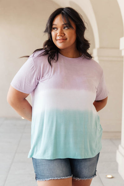 Tie Dye Color Block Tee In Lavender & Aqua