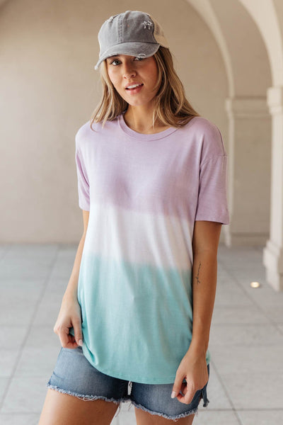 Tie Dye Color Block Tee In Lavender & Aqua