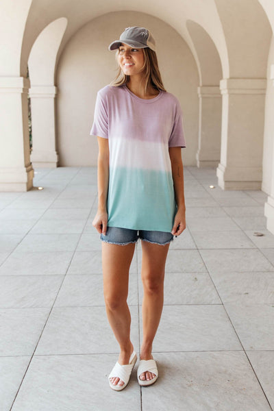 Tie Dye Color Block Tee In Lavender & Aqua