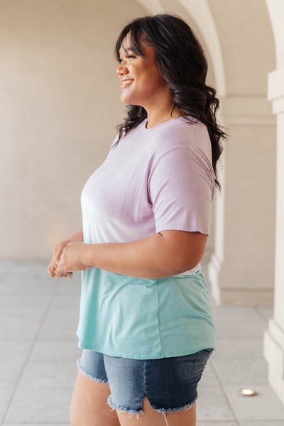 Tie Dye Color Block Tee In Lavender & Aqua