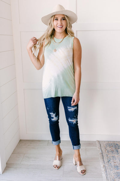 Diagonally Tie Dye Tank In Mint