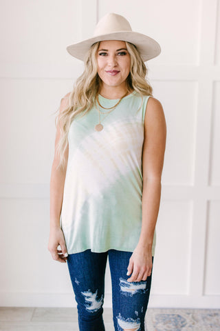 Diagonally Tie Dye Tank In Mint