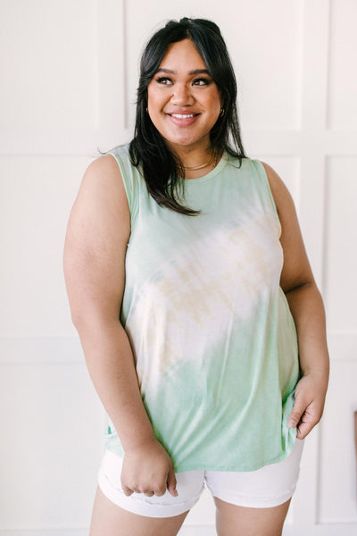 Diagonally Tie Dye Tank In Mint