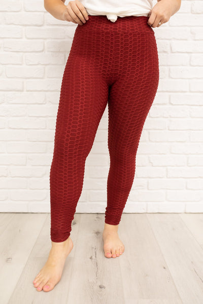 DOORBUSTER Let's Go Textured Leggings in Burgundy