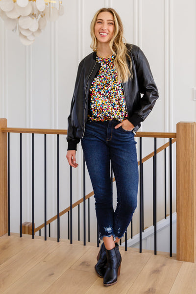 Times Square Sequin Short Sleeve Top