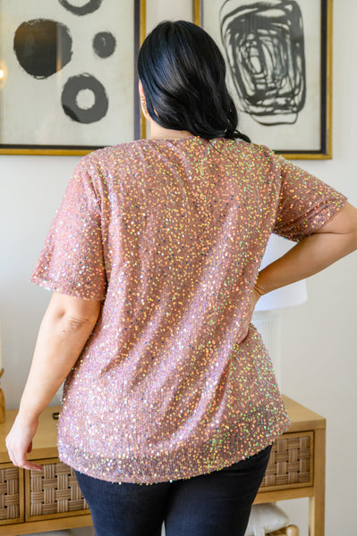 Times Square Sequin Short Sleeve Top In Gold