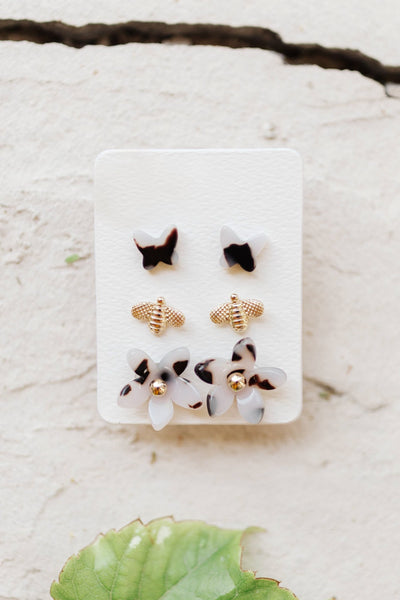 Tortoise Floral Earring Set