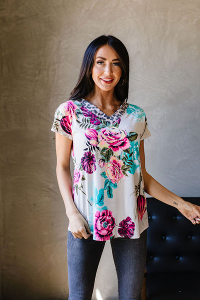 Unexpected Flowers V-Neck Top