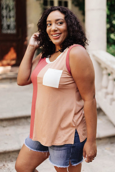 Half & Half Color Block Top In Autumn Sunset