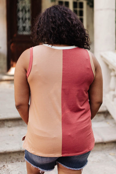 Half & Half Color Block Top In Autumn Sunset