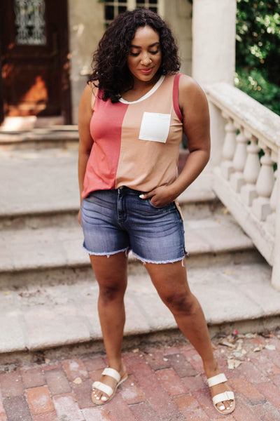 Half & Half Color Block Top In Autumn Sunset