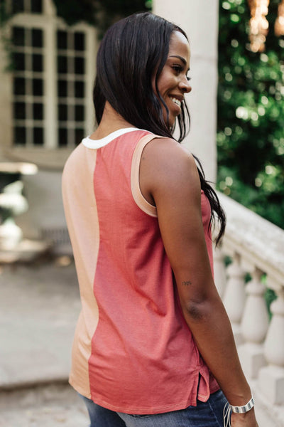 Half & Half Color Block Top In Autumn Sunset