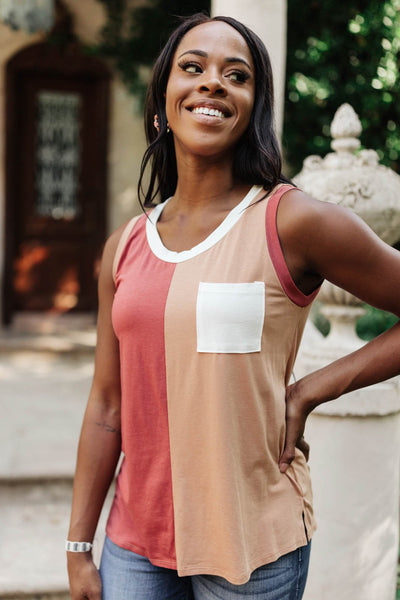 Half & Half Color Block Top In Autumn Sunset