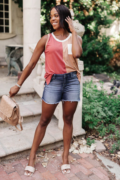 Half & Half Color Block Top In Autumn Sunset