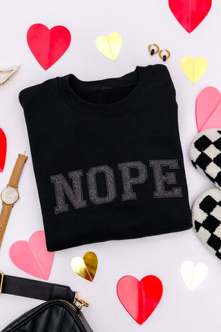 PREORDER: Embroidered Nope Glitter Sweatshirt in Four Colors