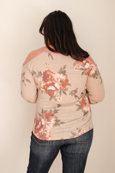 Waffle Meets Floral Top in Taupe