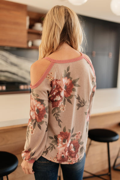 Waffle Meets Floral Top in Taupe