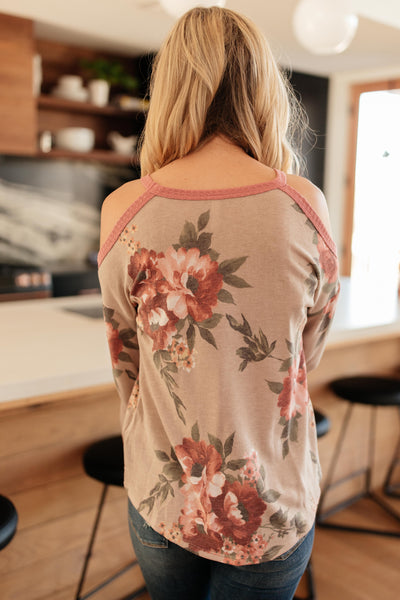 Waffle Meets Floral Top in Taupe