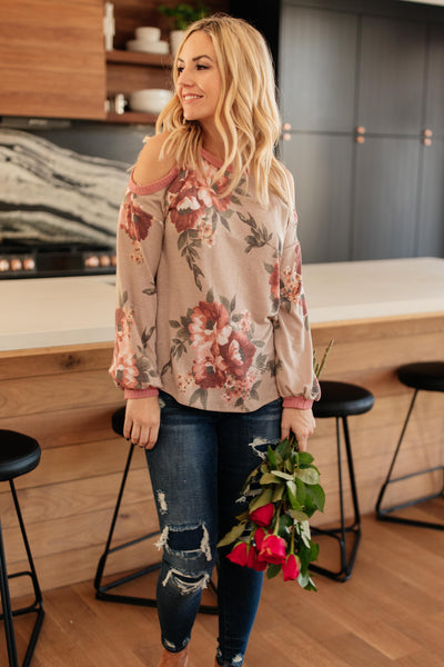 Waffle Meets Floral Top in Taupe