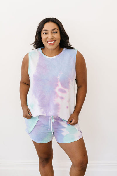 Watercolor Tie Dye Shorts In Lilac