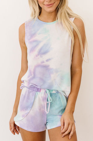 Watercolor Tie Dye Shorts In Lilac