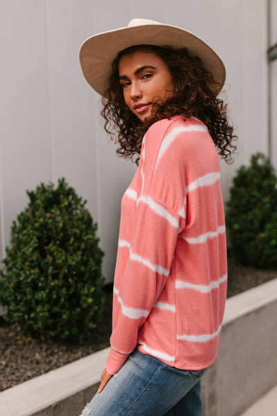 Wave of Stripes Top in Coral