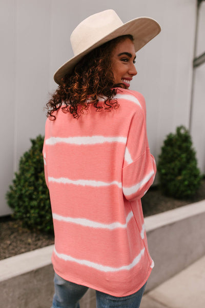 Wave of Stripes Top in Coral