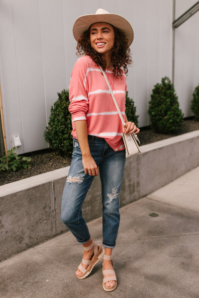 Wave of Stripes Top in Coral