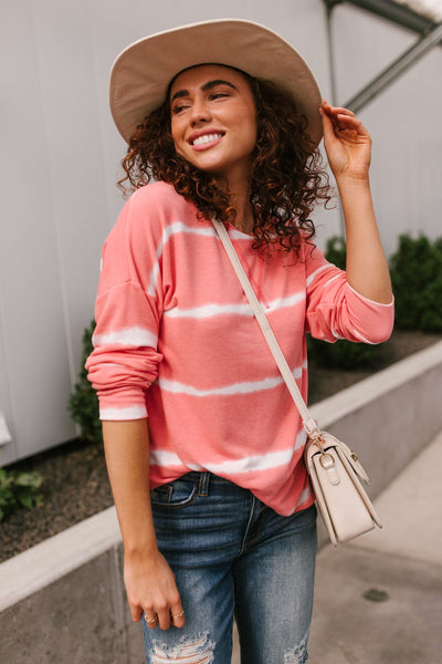 Wave of Stripes Top in Coral