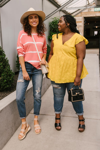 Wave of Stripes Top in Coral