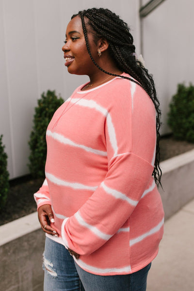 Wave of Stripes Top in Coral