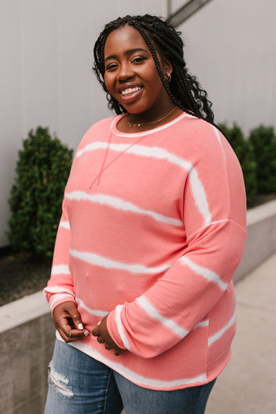 Wave of Stripes Top in Coral